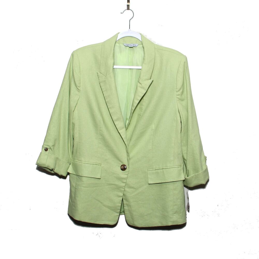 NEW Ophelia Roe Lime Green Linen Blend Blazer Size Large